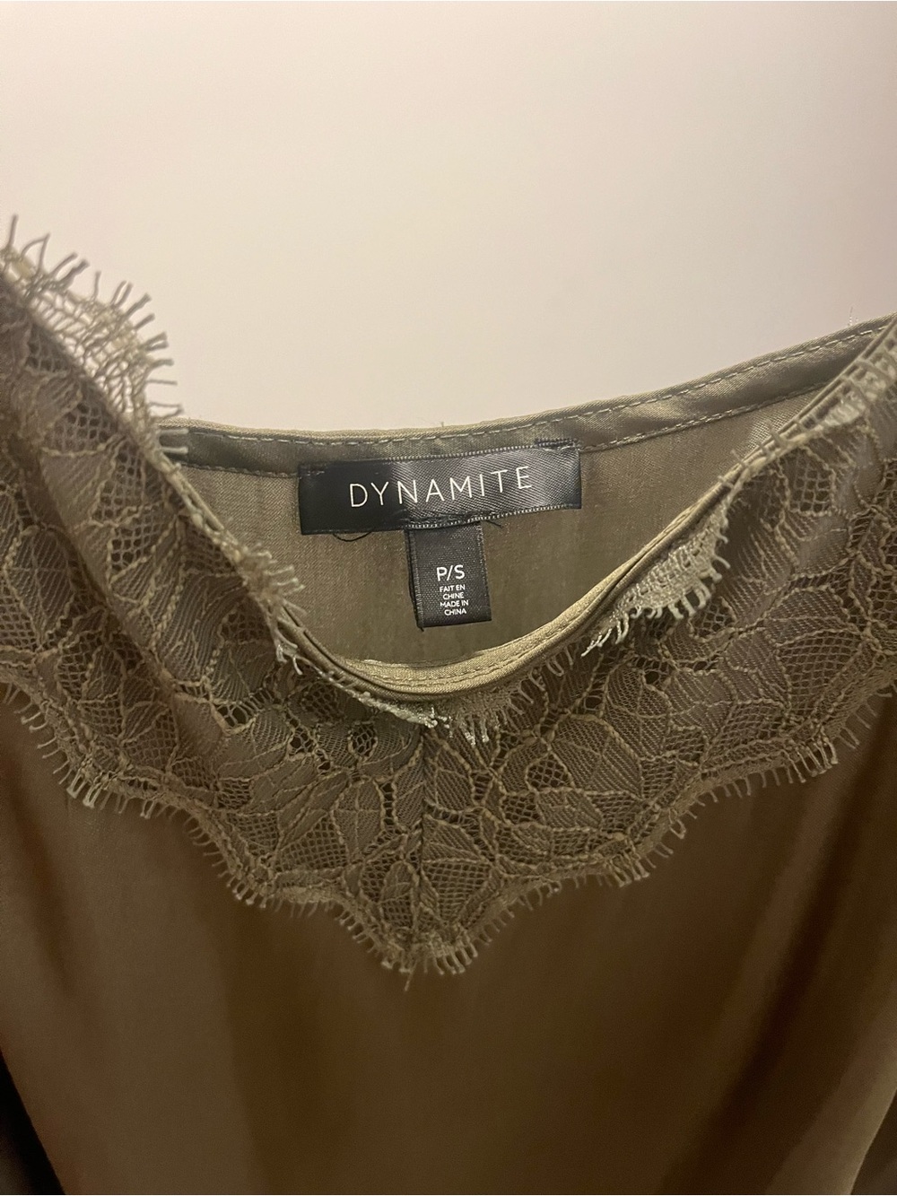 Dynamite Olive Green Lace-Trim Slip Top